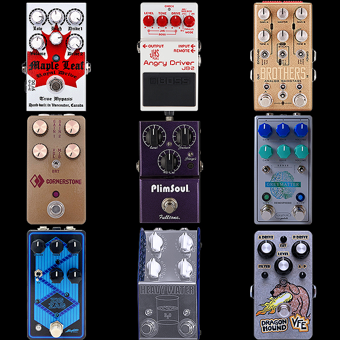 9 Cool Compact Dual Circuit / Dual Stage Stackable Boost, Overdrive and Distortion Pedals