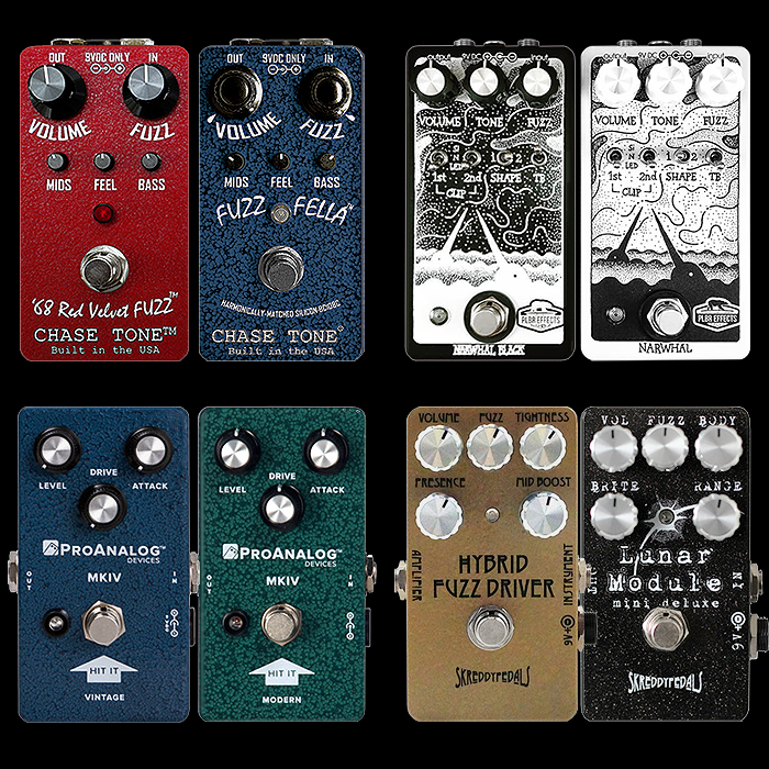 4 Potent Matching Pairs of Vintage and Modern Style Compact Fuzz Pedal Duos