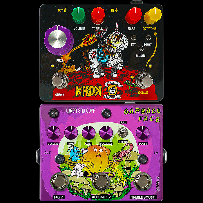 2 Vibrant Extended Range Fuzz Pedals - KHDK Unicorn Blood II and Wren and Cuff J Mascis Garbage Face