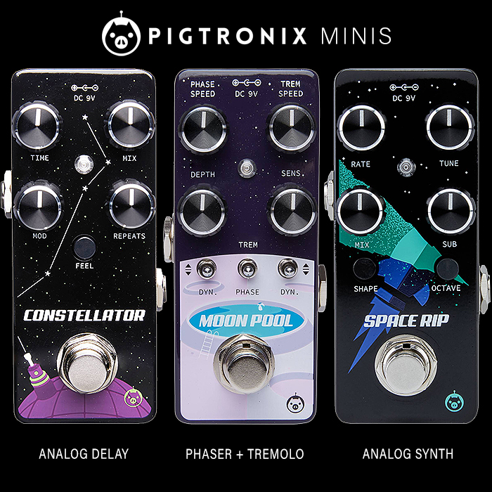 Pigtronix Releases 3 More Killer Mini Pedals - Constellation Analog Delay, Moon Pool Phaser + Tremolo, and Space Rip Analog Synth