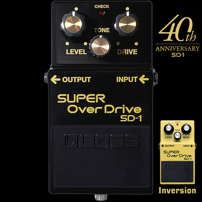 Boss Releases Anniversary Inverted Colour Edition of its SD-1 Super OverDrive (Black with Yellow Labels) to Celebrate 40 Years of that much loved circuit