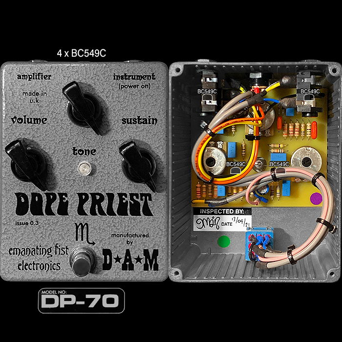 The Emanating Fist Electronics Dope Priest DP-70 is the Ultimate Primal / Primitive High Gain Big Muff Style 4-Transistor Fuzz