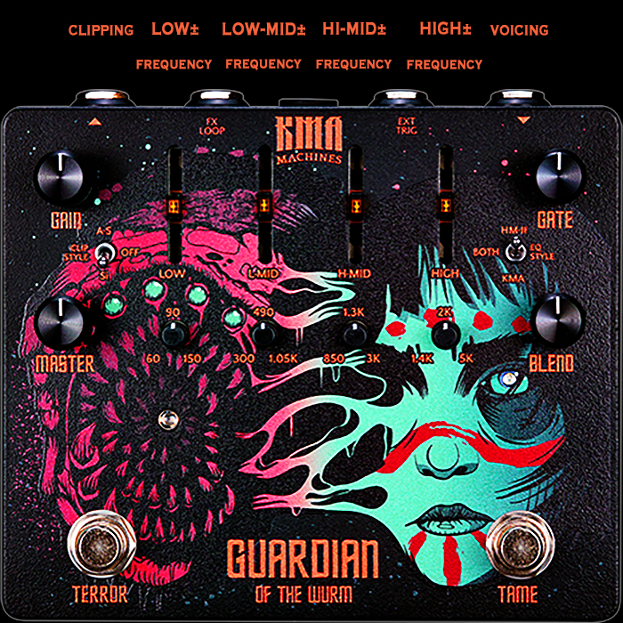 Enrico Preuß unleashes the elevated potential of the HM-2 format with his new super-sized and fully-loaded KMA Machines Guardian of the Wurm Heavy Metal Distortion with Dynamic Noise Gate and Clean Blend