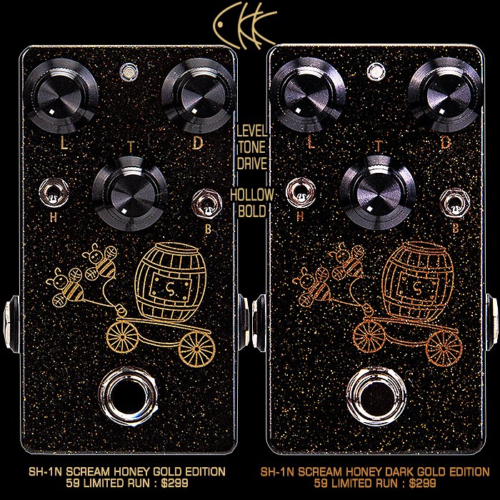 CKK / Sinvertek Releases a handful more Modded SH-1N Scream Honey Overdrive Pedals in Gold and Dark Gold Editions