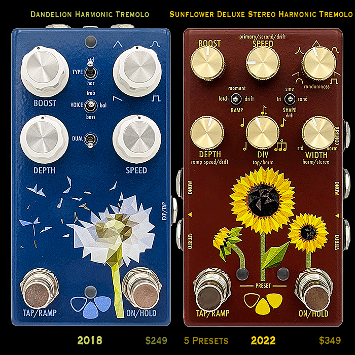 Flower Pedals New Sunflower Deluxe Stereo Harmonic Tremolo massively expands on the Dandelion original