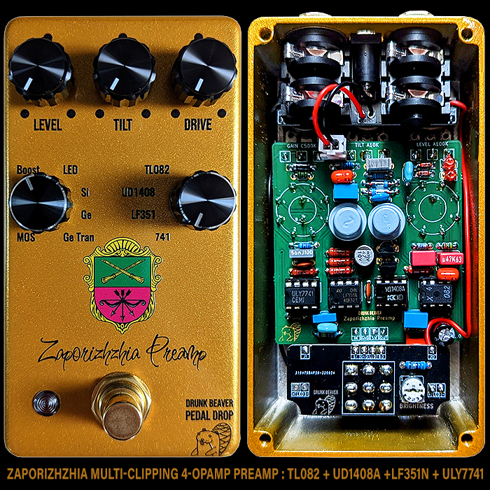 Drunk Beaver's 3rd Limited Series Pedal Drop is the Cool Zaporizhzhia Preamp - a 4-Opamp Switching Multi-Clipping Preamp / Distortion