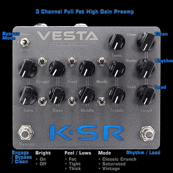 KSR Amps Vesta 3-Channel High Gain Preamp is a Vintage-leaning Full Fat counterpart to the much lauded Ceres