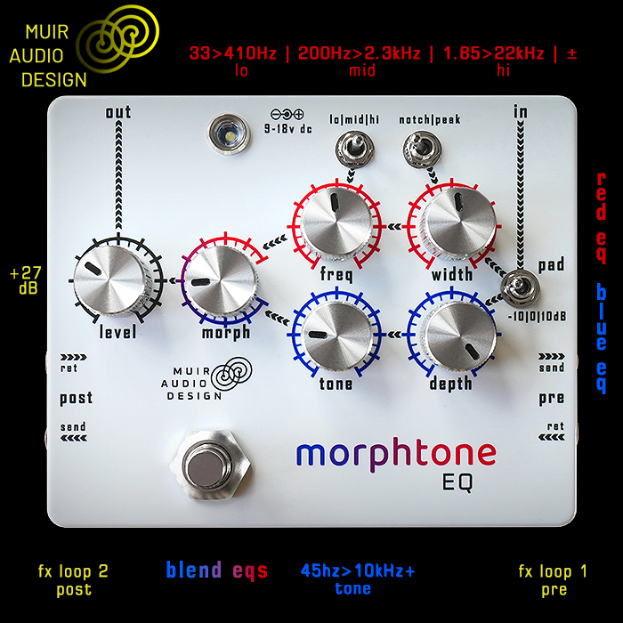 Muir Audio Design's Morphtone EQ - a Morphing Dual Parametric EQ - delivers an innovative and powerful new way for shaping your instruments' output tone