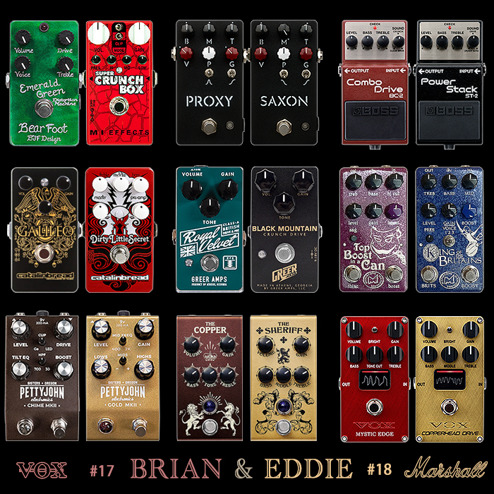 9 cool pairs of Vox-in-a-Box and Marshall Plexi style Pedals which have, or are about to fill slots #17 and #18