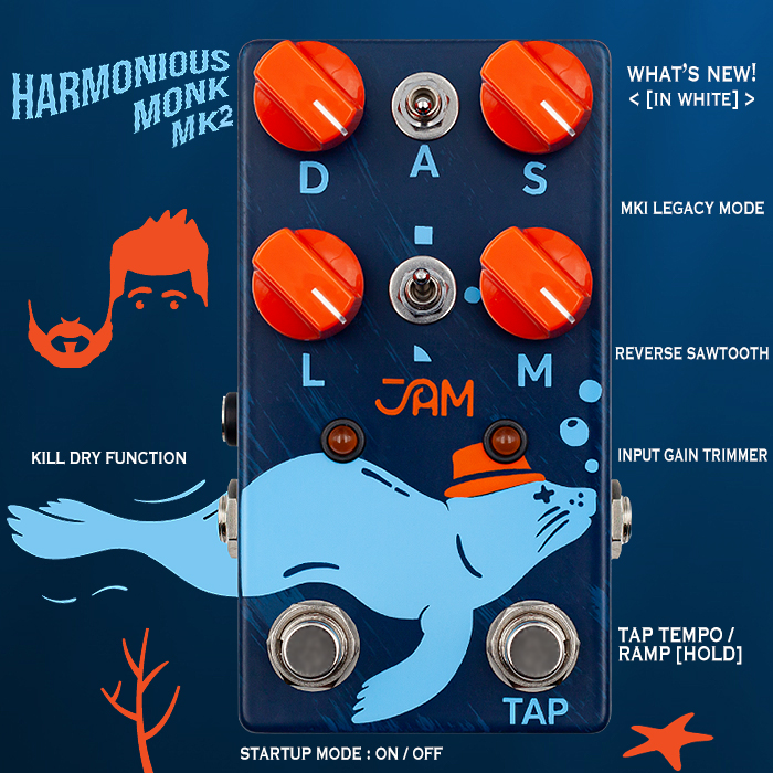 JAM Pedals further improve most everyone's favourite Harmonic Tremolo - the Harmonious Monk MK2 - now with additional features
