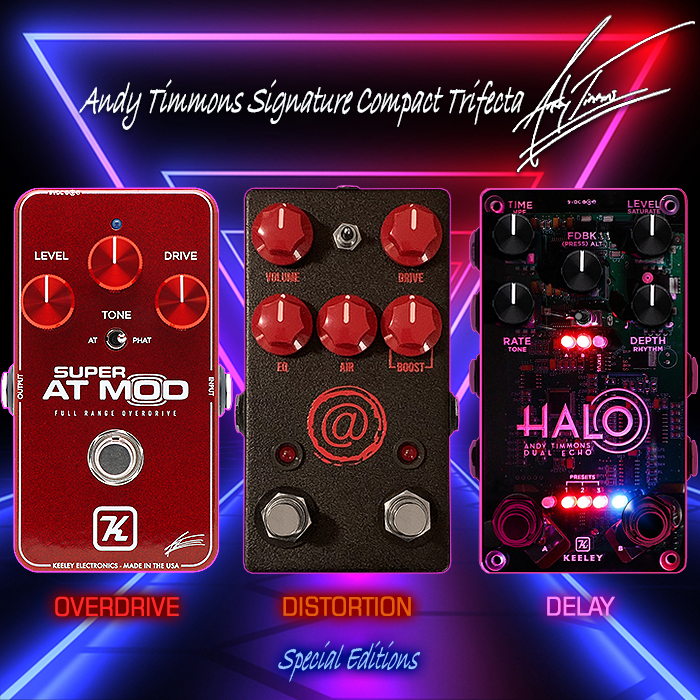 Current Andy Timmons Signature Compact Pedal Trifecta - Super AT Mod Overdrive, @+ Distortion, and Halo Dual Echo
