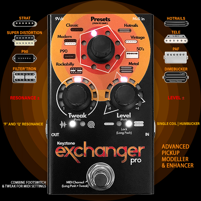 Keyztone's EXchanger Pro is an even smarter, more Evolved and Advanced Analog Pickup Modeller and Enhancer