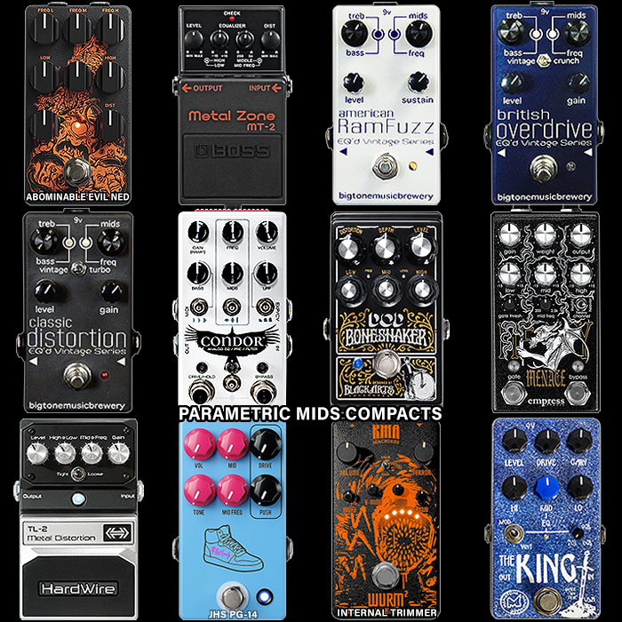 12 Compact Gain Pedals with Fully Variable Sweepable Parametric Mids