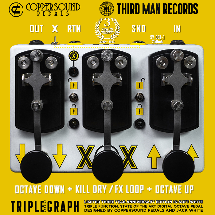 CopperSound Pedals releases Celebratory Limited 300 Soft White Edition 3 Year Anniversary Run of its Jack White Triplegraph Triple-action Octaver Collaboration