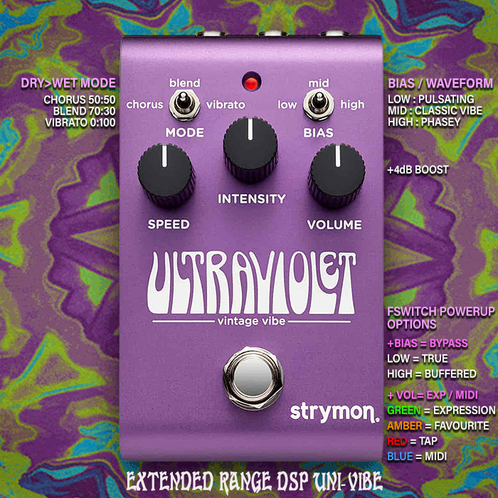 Strymon's 3rd Compact is the finely calibrated Ultraviolet Vintage Vibe extended-range DSP Uni-Vibe