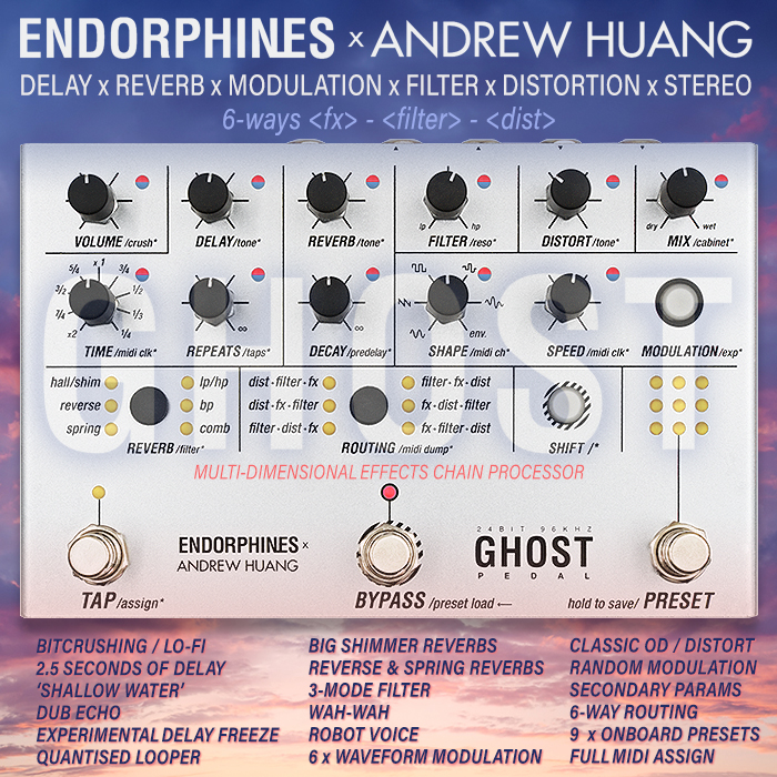 Endorphin.es' Andreas Zhukovsky brings his Magical Eurorack Multi-FX to the Pedal format via Ghost Pedal collaboration with Andrew Huang