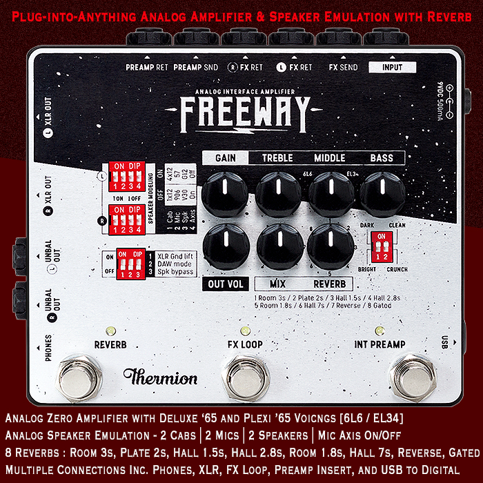 Thermion's new Plug-into-Anything FREEWAY Analog Interface Amplifier and Speaker Emulator is derived from its superb Dynamic Hybrid Amplifier ZERO