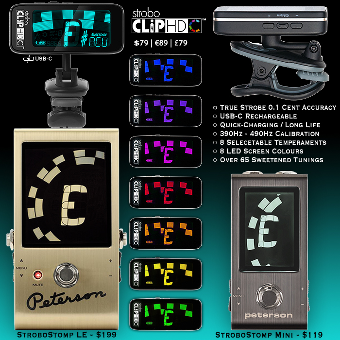 Peterson launched new and improved StroboClip HDC Clip-on Tuner with USB-C rechargeable battery and enhanced features