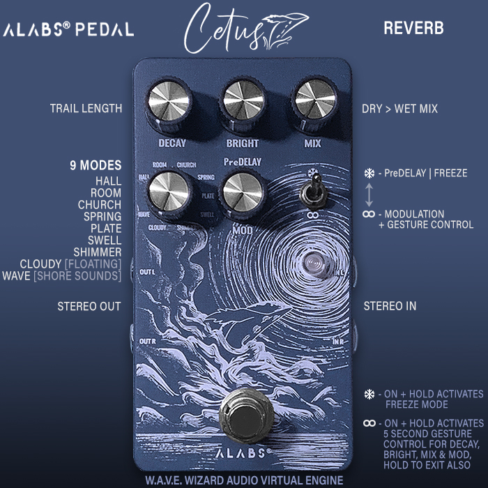 ALABS Audio's Cetus 9 Mode Stereo Compact Reverb is truly one of the finest of its kind - mixing up classic and unique Reverb Algorithms in superb fashion