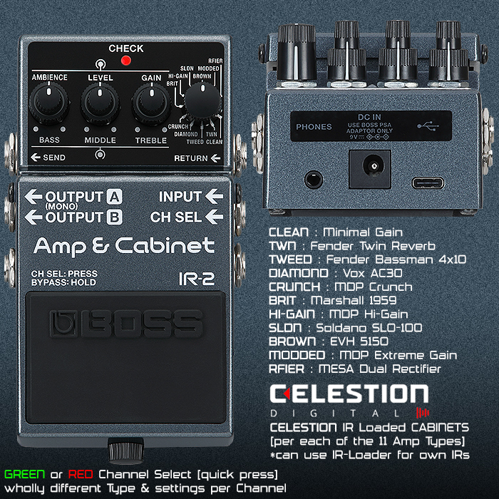 Boss delivers a beautifully simplified but still incredibly potent Amp & Cab Sim via its Compact IR-2 Amp & Cabinet pedal