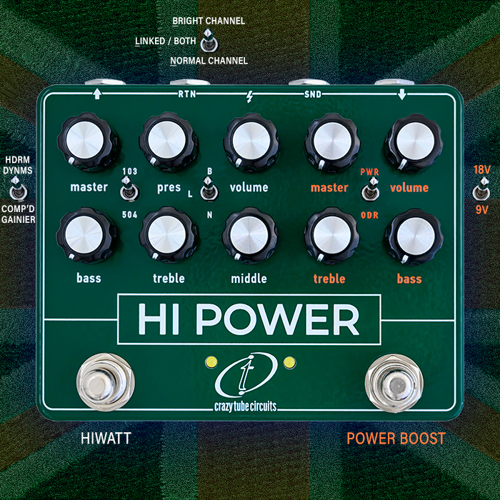 Crazy Tube Circuits combines 2 Hiwatt Amp Models with the Colorsound Power Boost to deliver the most potent British Voiced Hi Power Boost-enhanced Gilmourish Amp-in-a-box