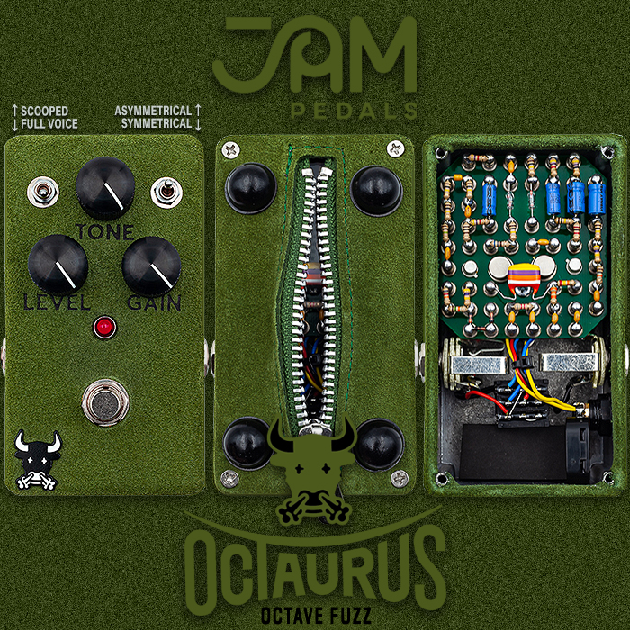 JAM Pedals unleashes another glorious Custom Shop Suede-wrapped Turret-style Circuit - the Octaurus Octave Fuzz