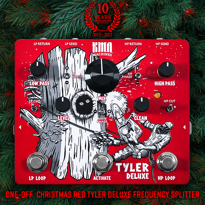 The Final Pedal up for grabs in KMA Machines's 10 Year Anniversary Celebrations is the One-Off Christmas Red Tyler Deluxe Advanced Frequency Splitter