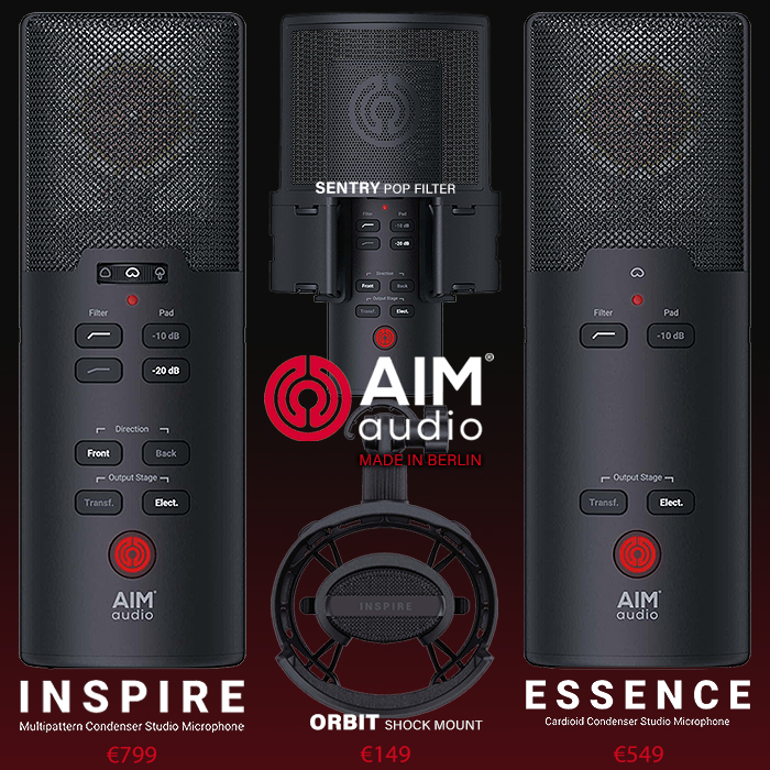 Aim Audio's Made-in-Berlin Inspire and Essence Pro Studio Condenser Microphones deliver class-leading levels of Audio Performance and Dynamics