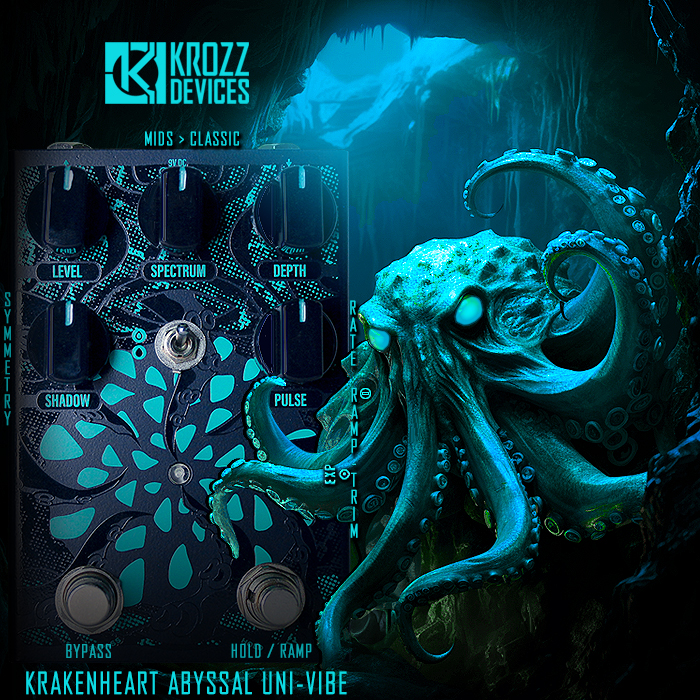Krozz Devices re-tools its original flagship pedal - the highly unique and expansively deeply textured Krakenheart Uni/Vibe