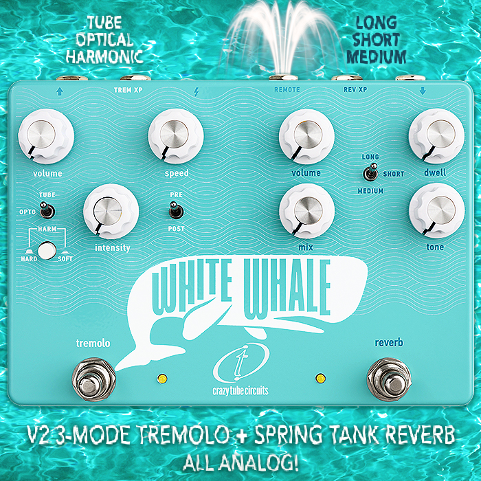 Crazy Tube Circuits massively upgrades its new V2 Edition White Whale Real Spring Tank Reverb and Analog Tremolo