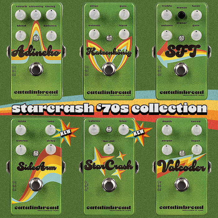 Catalinbread travels back to the 70's with its StarCrash Themed Collection - including 2 new pedals - the StarCrash Fuzz and SideArm Overdrive