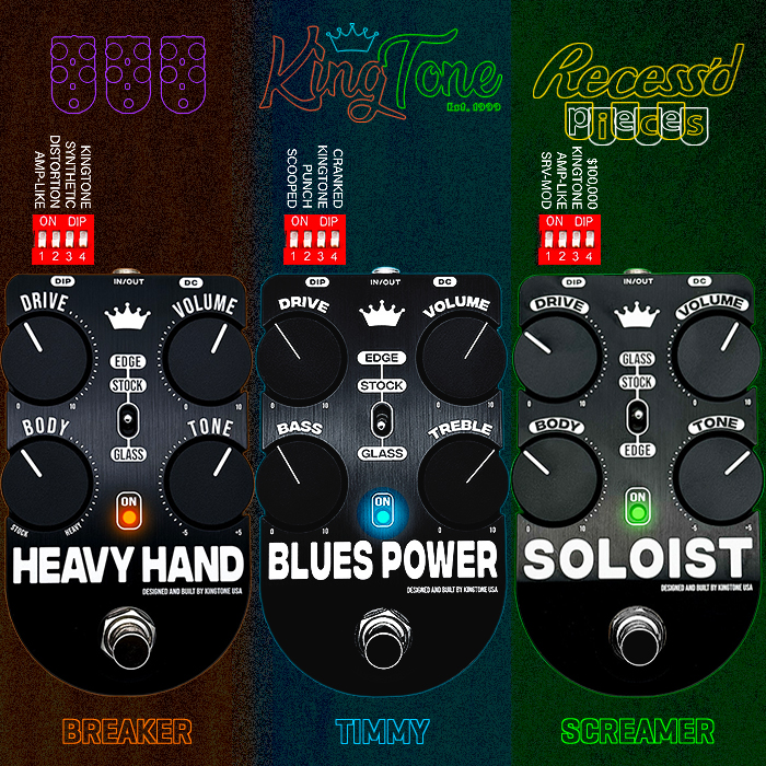 And then there were 3 - King Tone adds the Heavy Hand and Soloist Overdrives to its new Recessed-knobs Rounded Enclosure Format Series