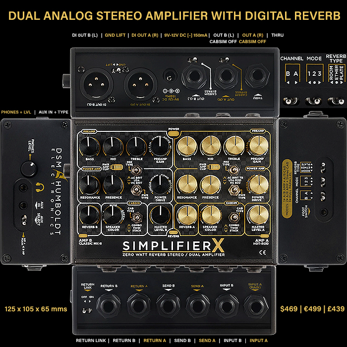 DSM & Humboldt's Simplifer X Zero Watt Reverb Stereo / Dual Amplifier is a magnificent marvel of analog audio engineering