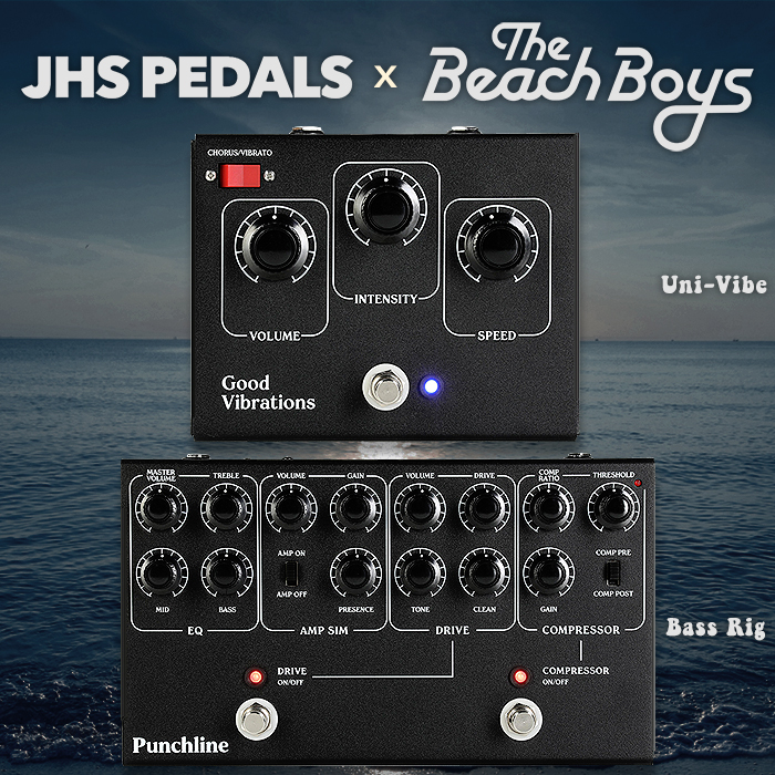 JHS Pedals collaborates with The Beach Boys and Sweetwater to deliver 2 facets of their legendary signature sound - a Wrecking Crew style Bass Rig, and a Classic Photocell Uni-Vibe