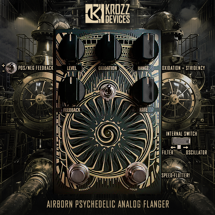 Krozz Devices' Airborn Analog Psychedelic Flanger beautifully combines Highest Fidelity Components with smart extended range delivery