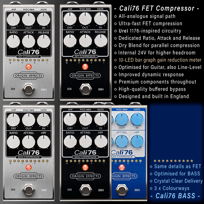 Origin Effects updates its Single-Stage Cali76 Compressors - now with 10-LED Bar Graph Gain Reduction Meter and Improved Dynamic Response