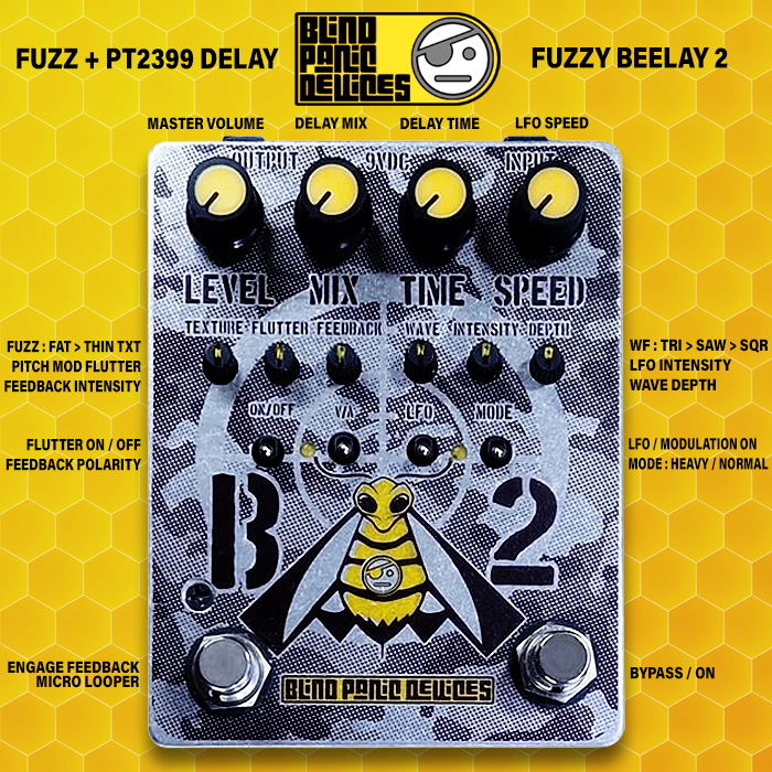 Blind Panic Devices' B2 is the ultimate Swarming / Droning / Drunk Bee - Buzzy Bee Fuzzy Delay - with Extras