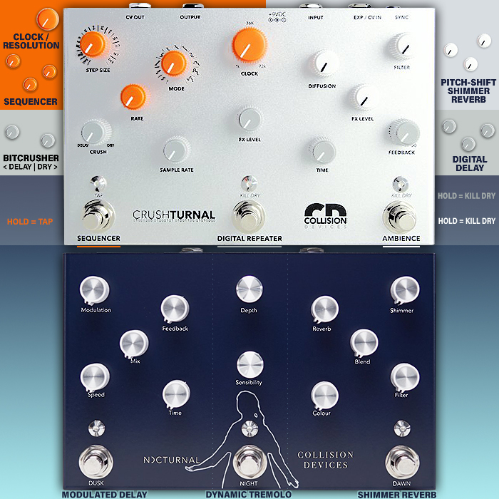 Collision Devices unleashes its magical Crushturnal Dreamy Ambient Twilight Soundscaper - with Shimmer Reverb, Digital Delay, Clock Sequencer and Sample Reducer