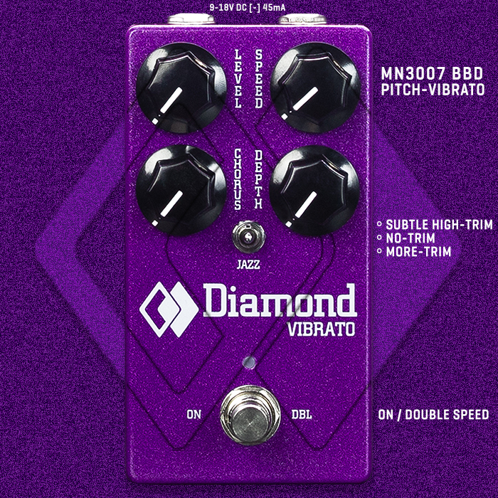 Diamond Pedals bring back their well-loved VIB1 Analog Vibrato, now with MN3007 BBD Chip onboard, and only half the size of the original!