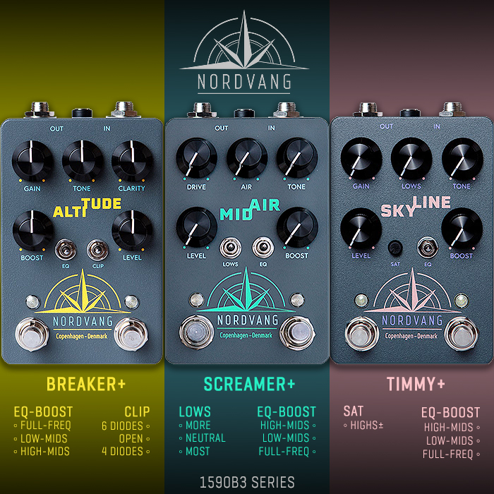 An Overview of Nordvang Custom's killer 1590B3 Classic Overdrive + Boost Trifecta - Altitude, Mid Air, and Skyline