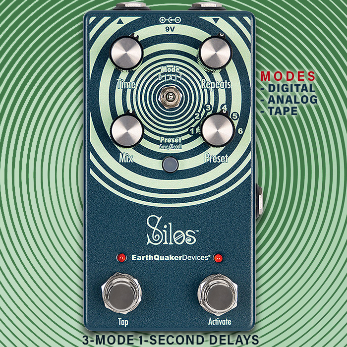 EarthQuaker Devices extends its 6-Presets Series with the 3-Mode Silos Delay, covering Digital, Analog and Tape Flavours