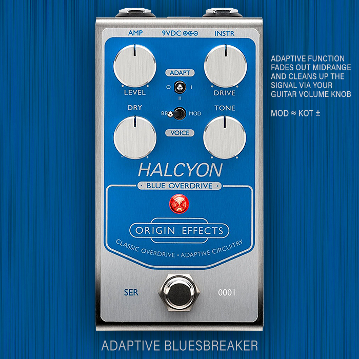 Origin Effects unveils its 3rd pedal in the Halcyon Adaptive Series - the Blue Overdrive - a warmer, higher gain and more dynamic take on Marshall's BluesBreaker