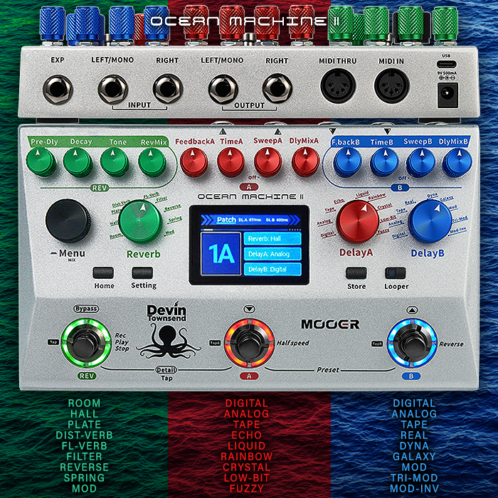 Mooer updates and upgrades Devin Townsend's signature Ocean Machine II Dual Delay and Reverb Ambient Workstation Pedal