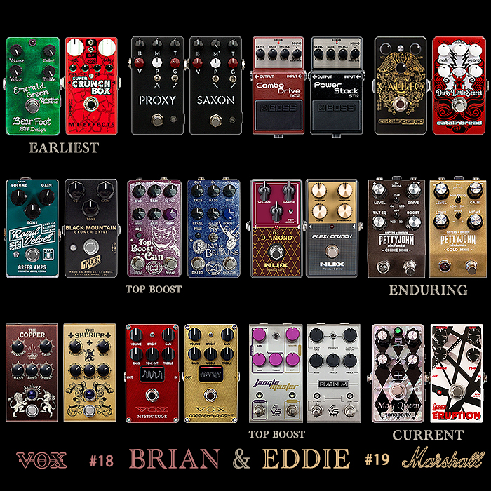 12 cool pairs of Vox-in-a-Box and Marshall MIAB / Plexi style Pedals which have occupied slots #18 and #19