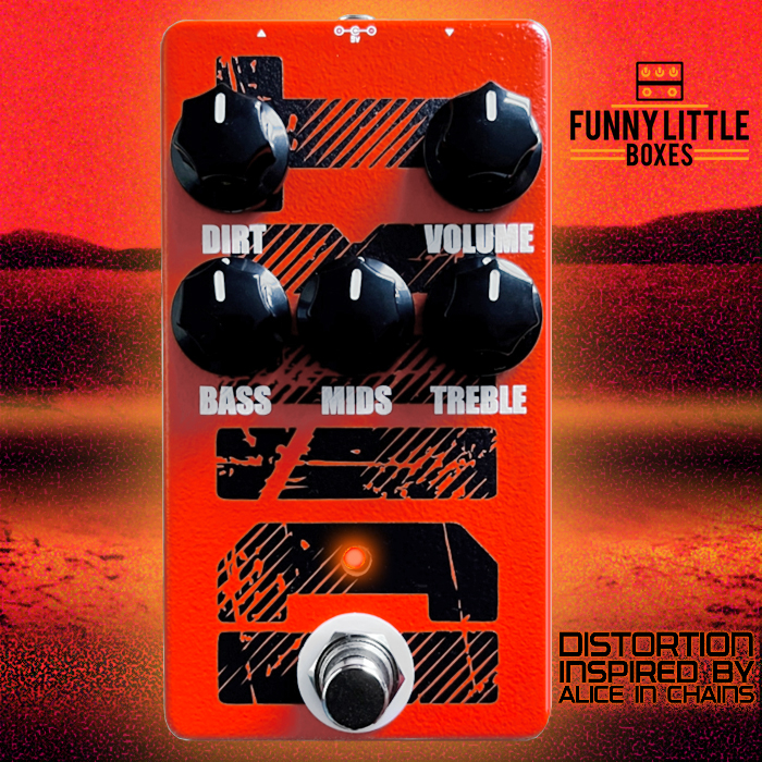 Funny Little Boxes' latest album-inspired pedal is the beautifully textured beefy high gain Alice in Chains style DIRT Distortion