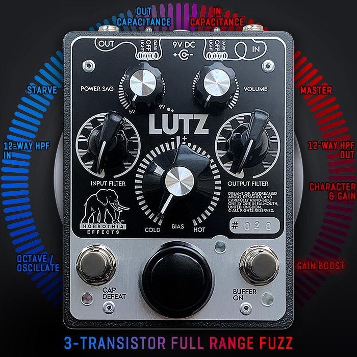 Horrothia Effects crafts the extraordinarily expansive, high-fidelity, super versatile 3-Transistor Lütz Full Range Classic Fuzz