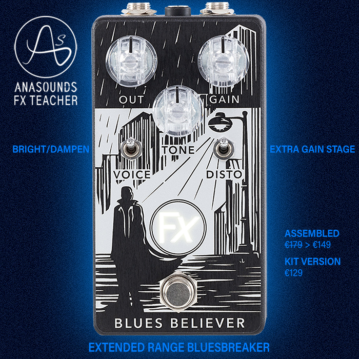 Anasounds latest FX Teacher project is the cool Blues Believer extended range take on the BluesBreaker circuit - available fully assembled or in kit form as usual