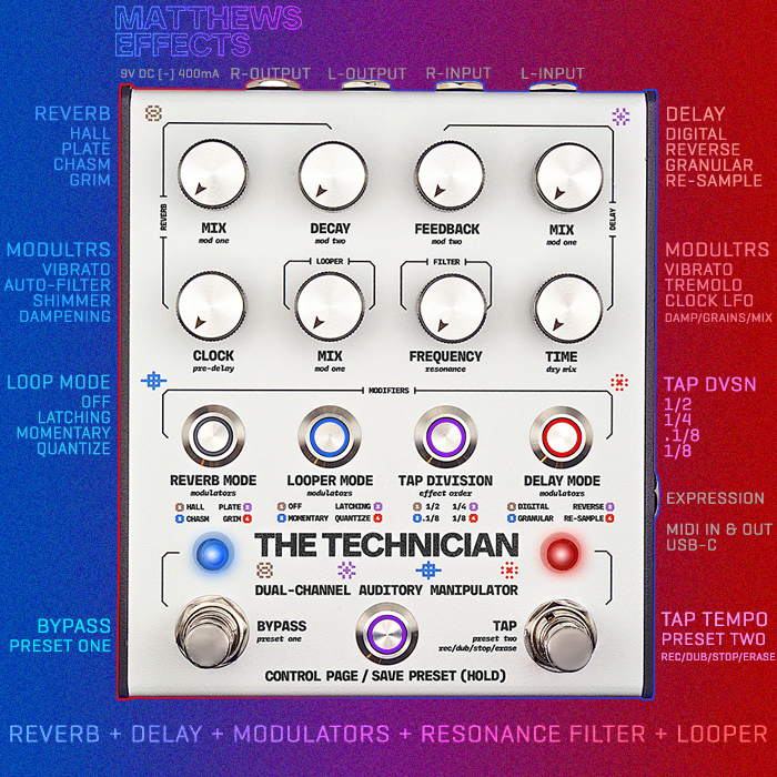 Matthews Effects delivers intriguing The Technician Dual-Channel Auditory Manipulator Multi-FX Unit