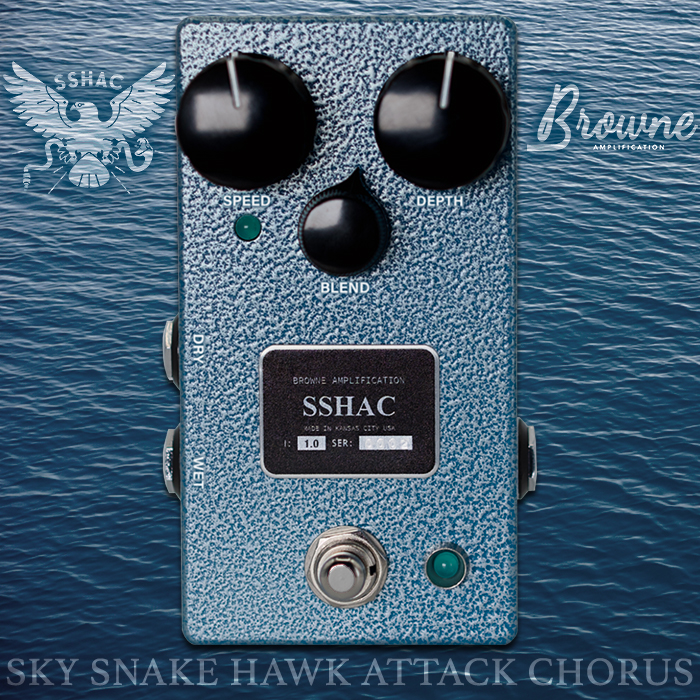 Browne Amplification releases intriguing compact Analog BBD SSHAC Sky Snake Hawk Attack Chorus with separate Dry and Wet Outputs