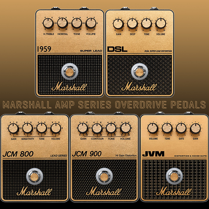 Marshall releases 5 of its best loved amps in Overdrive / Distortion Pedal Format - 1959 SLP, DSL / JCM2000, JM800, JCM900, and JVM